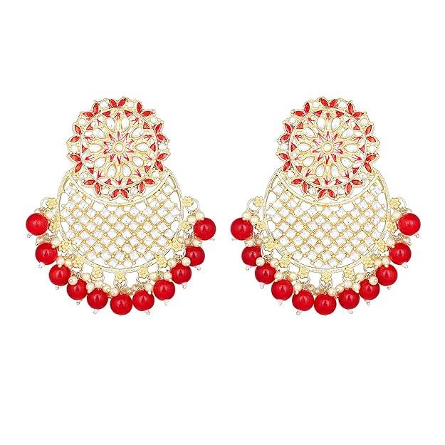 Estele Gold Plated Fascinating Gehena Drop Earrings With Ruby Beads For Girls & Women : PJ-011-IGRBER