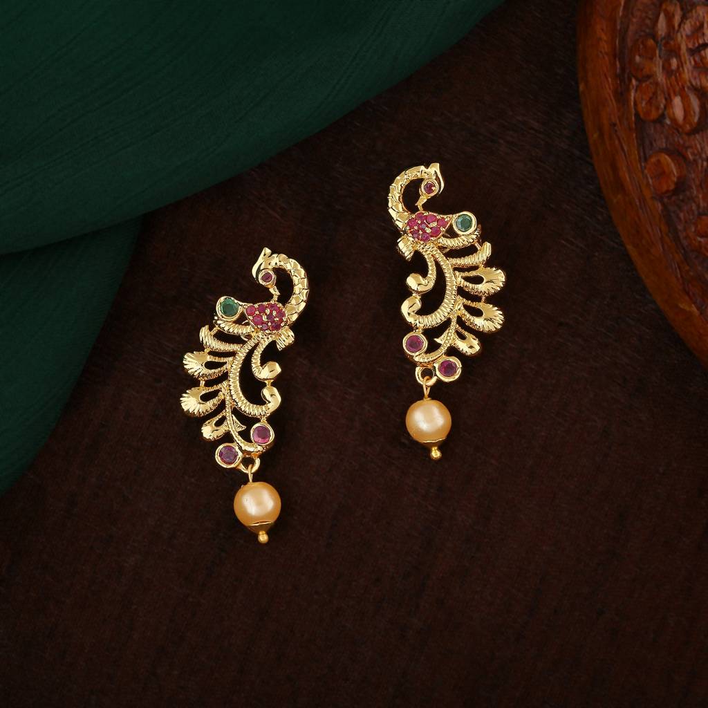 Estele Gold Plated Cz Flair Peacock Designer Earrings For Women : AD-633-IG-ERER