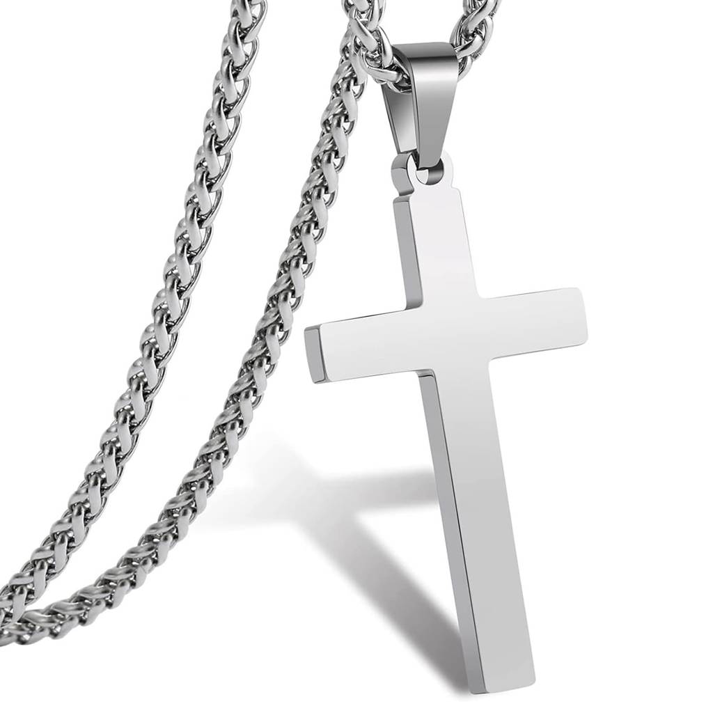 Silver Plated Fancy Cross Pendant With Wheat Chain Fashion Jewellery Gift For Men & Boys : PX5CH92