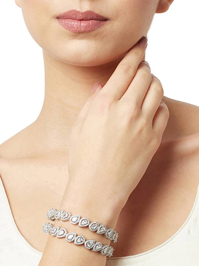 Pear Cut Cluster Setting Zircons Adorned Silver Plated Brass Bracelets : 8905124459944