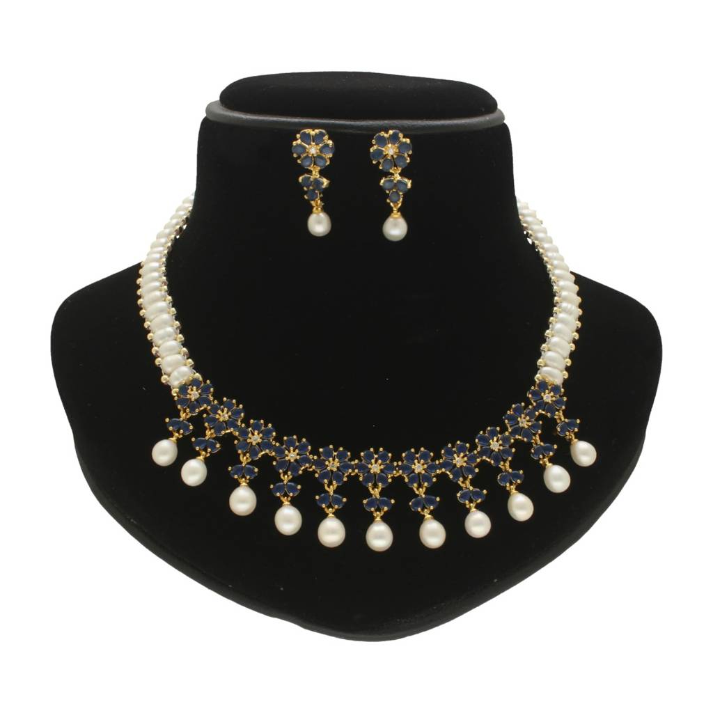 Ornate Blossom Pearl Necklace Set : JPAPR-25-003