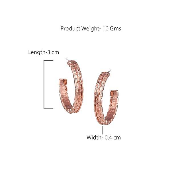 Rosegold Plated Sleek & Glamorous Lightweight Half Hoop Earrings For Girls : 206710-RGER