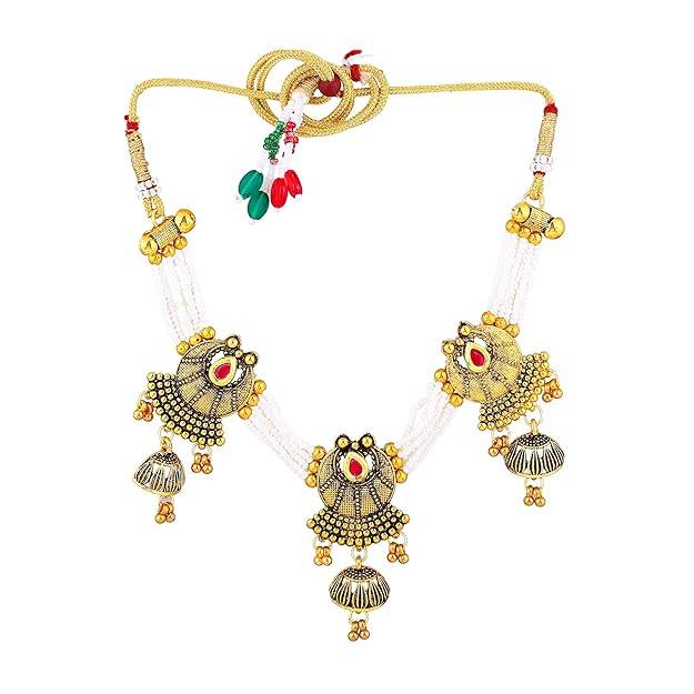Estele Gold Plated Conventional Antique Gehena Choker Necklace Set With Pearls For Women : PJ-047-IGRBNKER