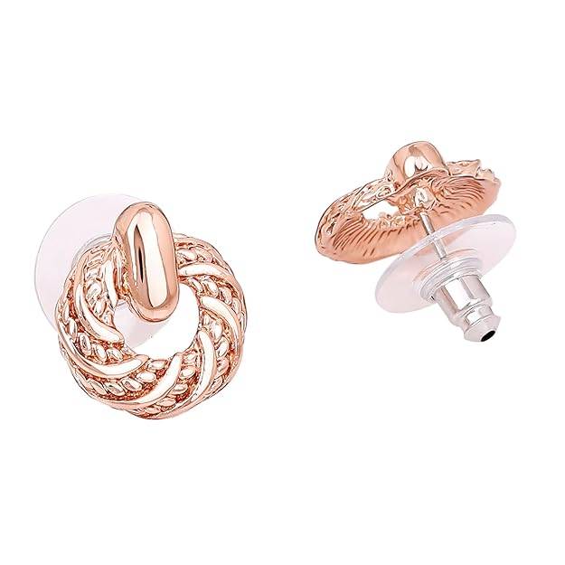 Estele Rosegold Plated Circular Stud Earrings For Women : 721707-IGER