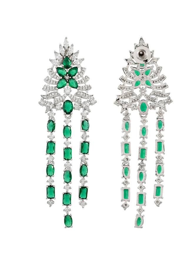 Sparkling Elegance Luxurious Emerald American Diamond Long Earrings : 8905124528336