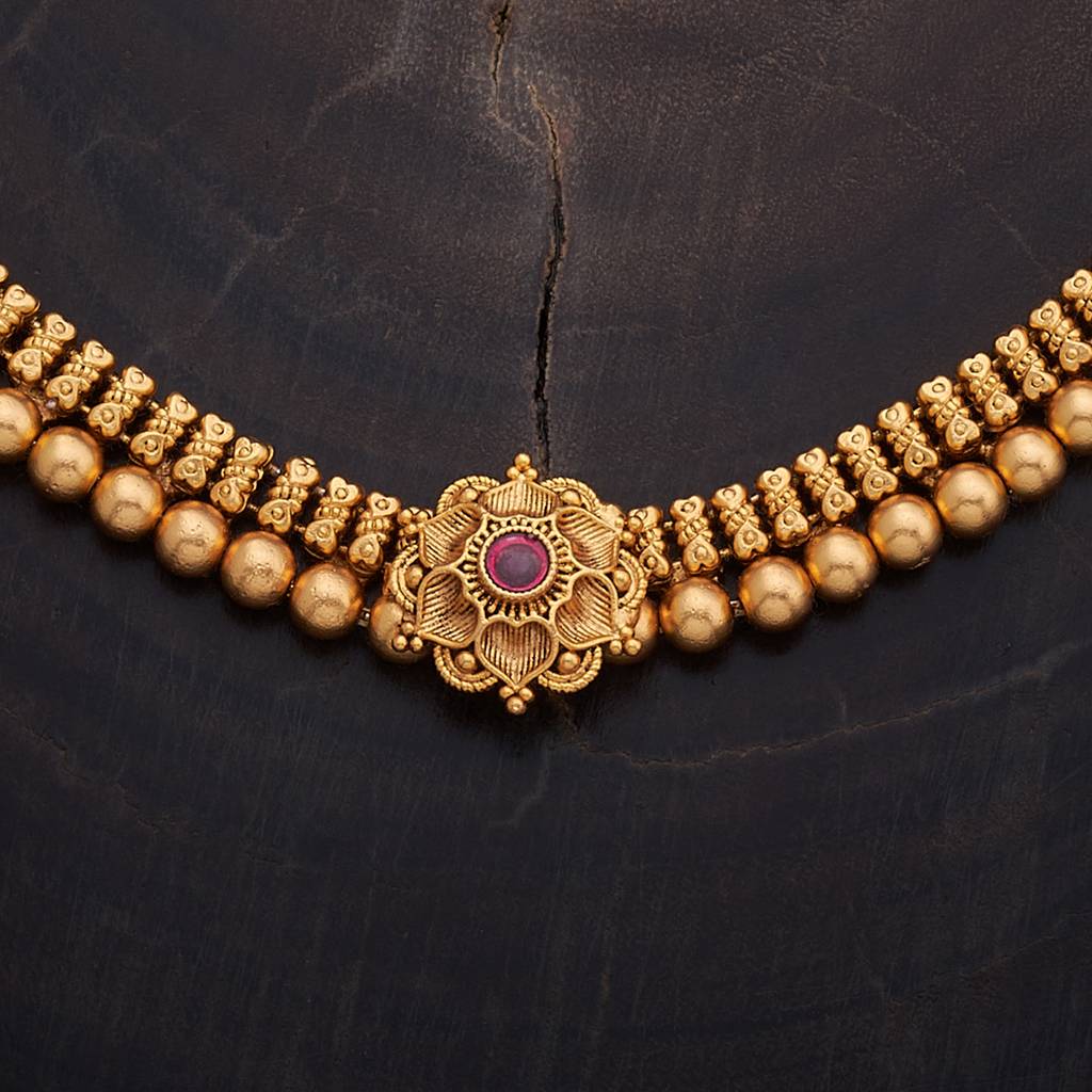 Kushal'S Fashion Jewellery Ruby Gold-Plated Ethnic Copper Antique Necklace-169790 : 410073