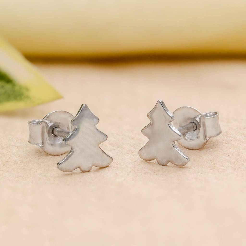 925 Silver Christmas Tree Studs | Festive Holiday Gift : SE_000804