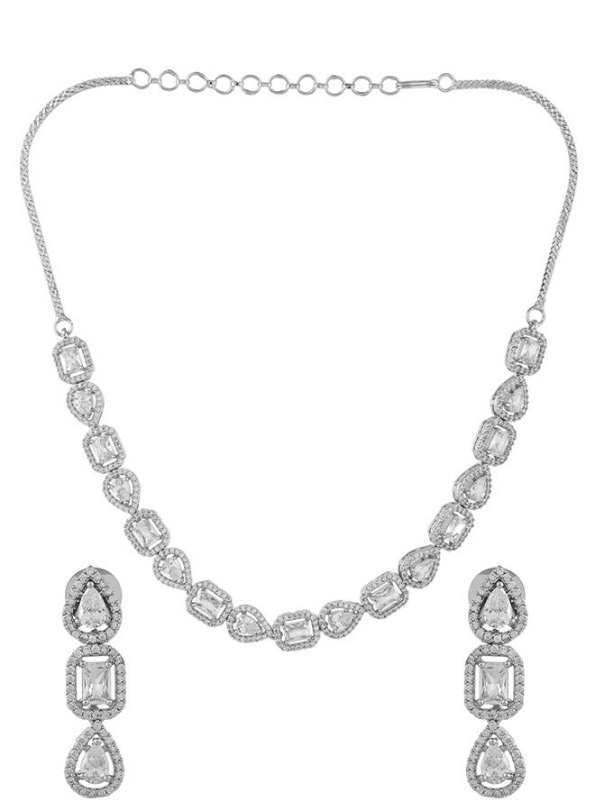 Sparkling Elegance Geometric Elegance American Diamond Necklace Set : 8905124527292
