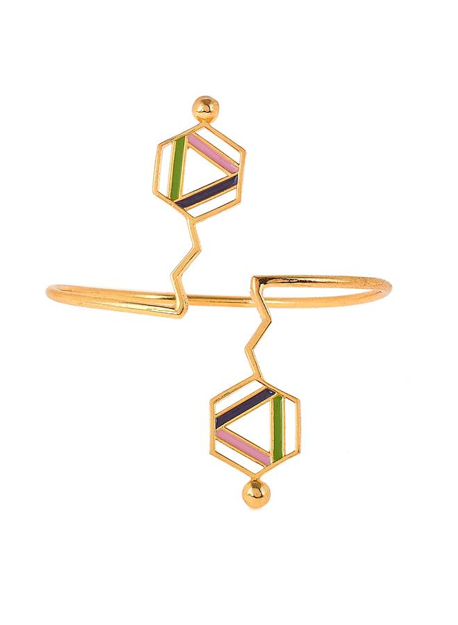 Benzene Enamelled Hexagons Cuff Bracelet : 8905124456769