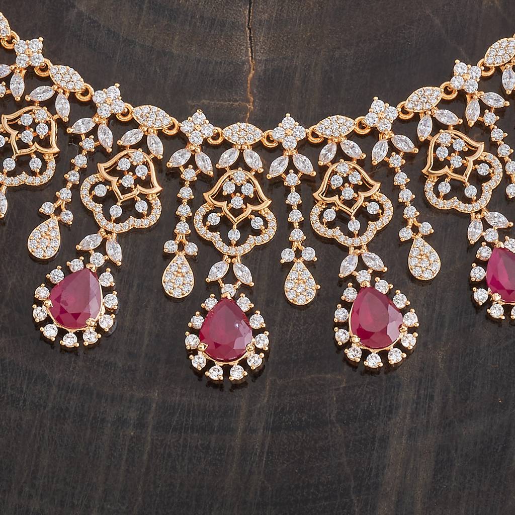 Kushal'S Fashion Jewellery Gold-Plated Ruby & Cubic Zirconia Studded Jewellery Set-178629 : 427694