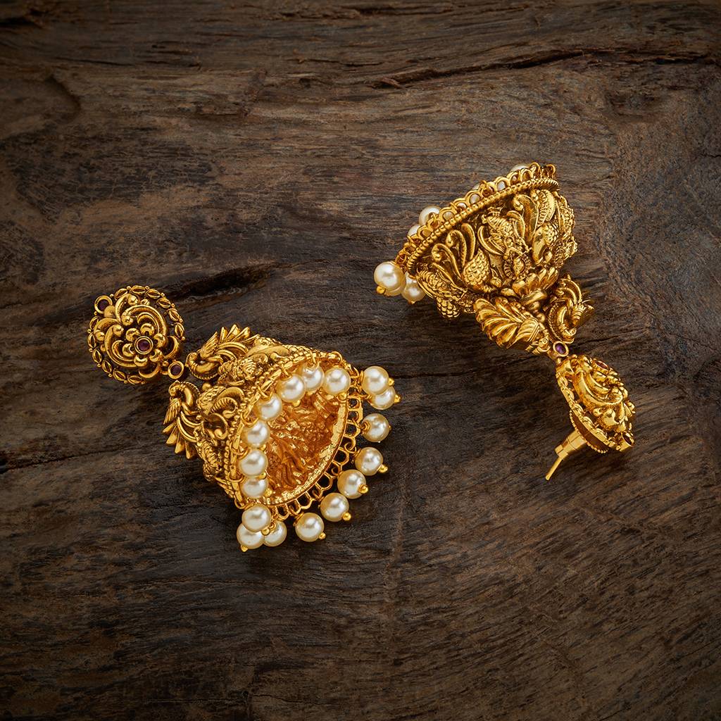 Kushal'S Fashion Jewellery Ruby Gold-Plated Ethnic Antique Jhumkas-410237 : 410237
