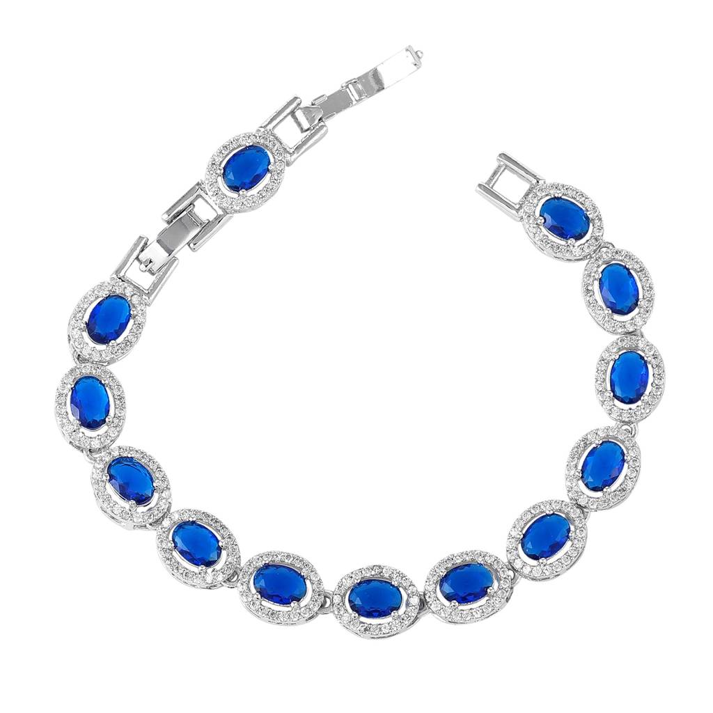 Estele Rhodium Plated Dazzling Blue American Diamonds Enhanced Charm Bracelet|A Touch Of Glamour For Women : AD-065-IRBLBR