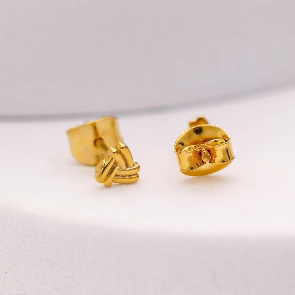 925 Silver Gold Knot Stud Earrings Â Minimalist Everyday Elegant Jewelry Gift : SE_000651