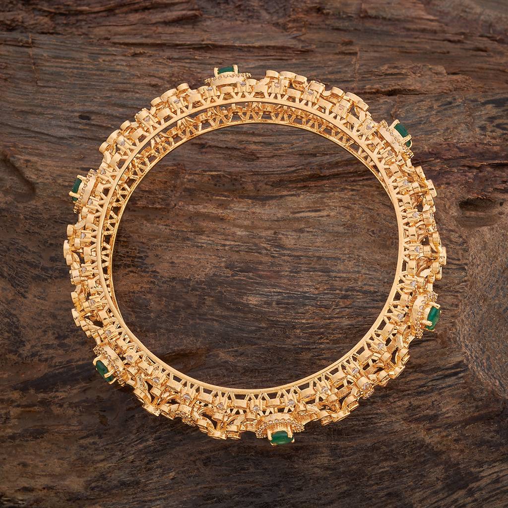 Kushal'S Fashion Jewellery Green & White Stone-Studded Gold-Plated Bangle : 424417