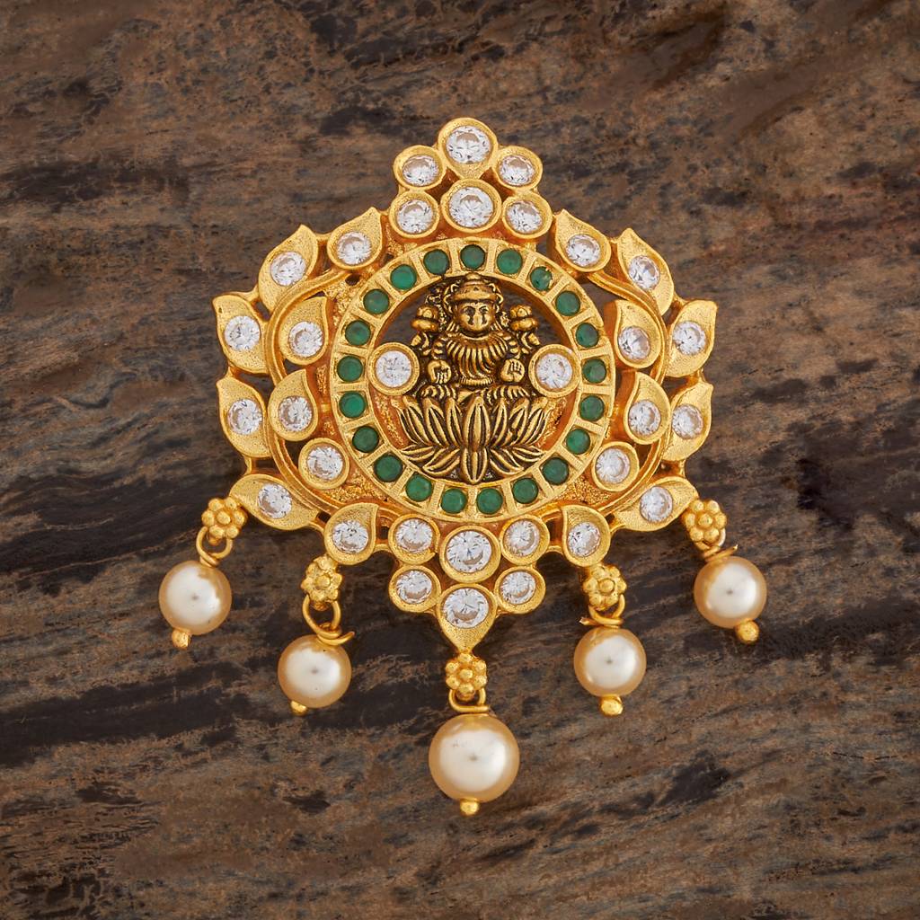 Kushal'S Fashion Jewellery Green Oxidised Gold-Plated Ethnic 92.5 Pure Silver Temple Pendants-179581 : 429618