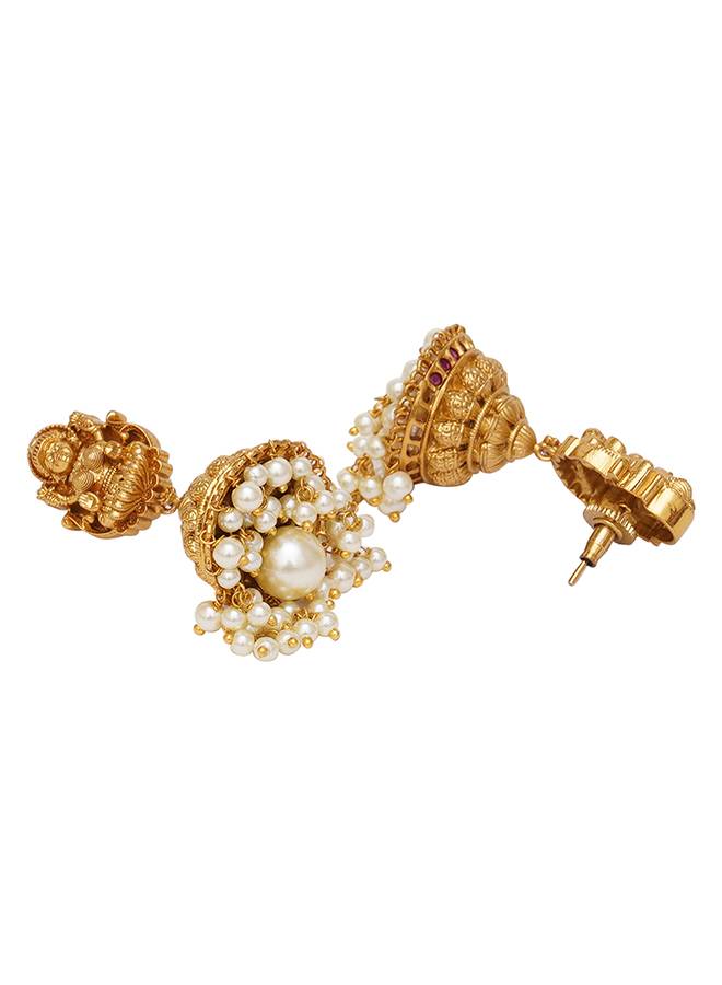 Gold Opulence Gold Plated Goddess Lakshmi Motifs Faux Pearls Lavish Jewellery Set : 8905124473223