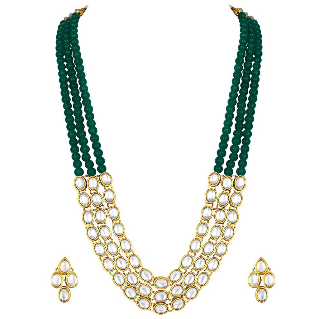 Gold Plated Traditional Kundan Long Necklace Jewellery Set With Earring Gift For Women Girls-Pf26N1171 : PF26N1171G