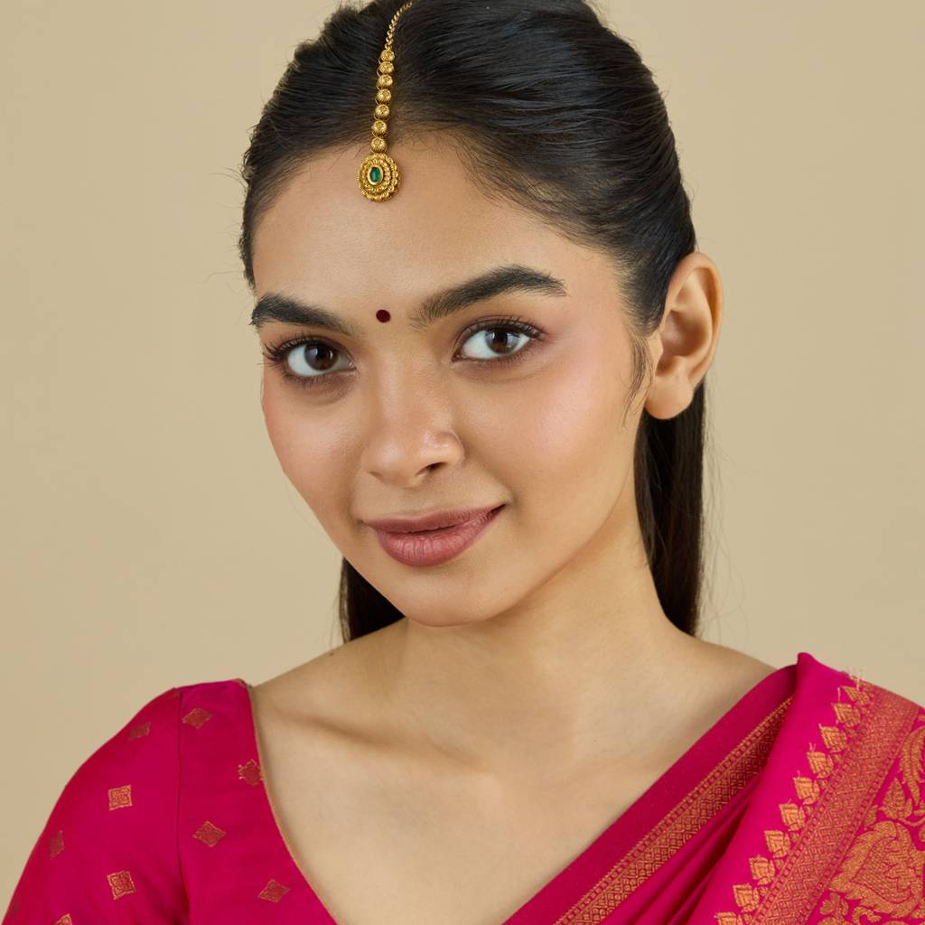 Kushal'S Fashion Jewellery Ruby Gold-Plated Ethnic Antique Tikka -435213 : 435213