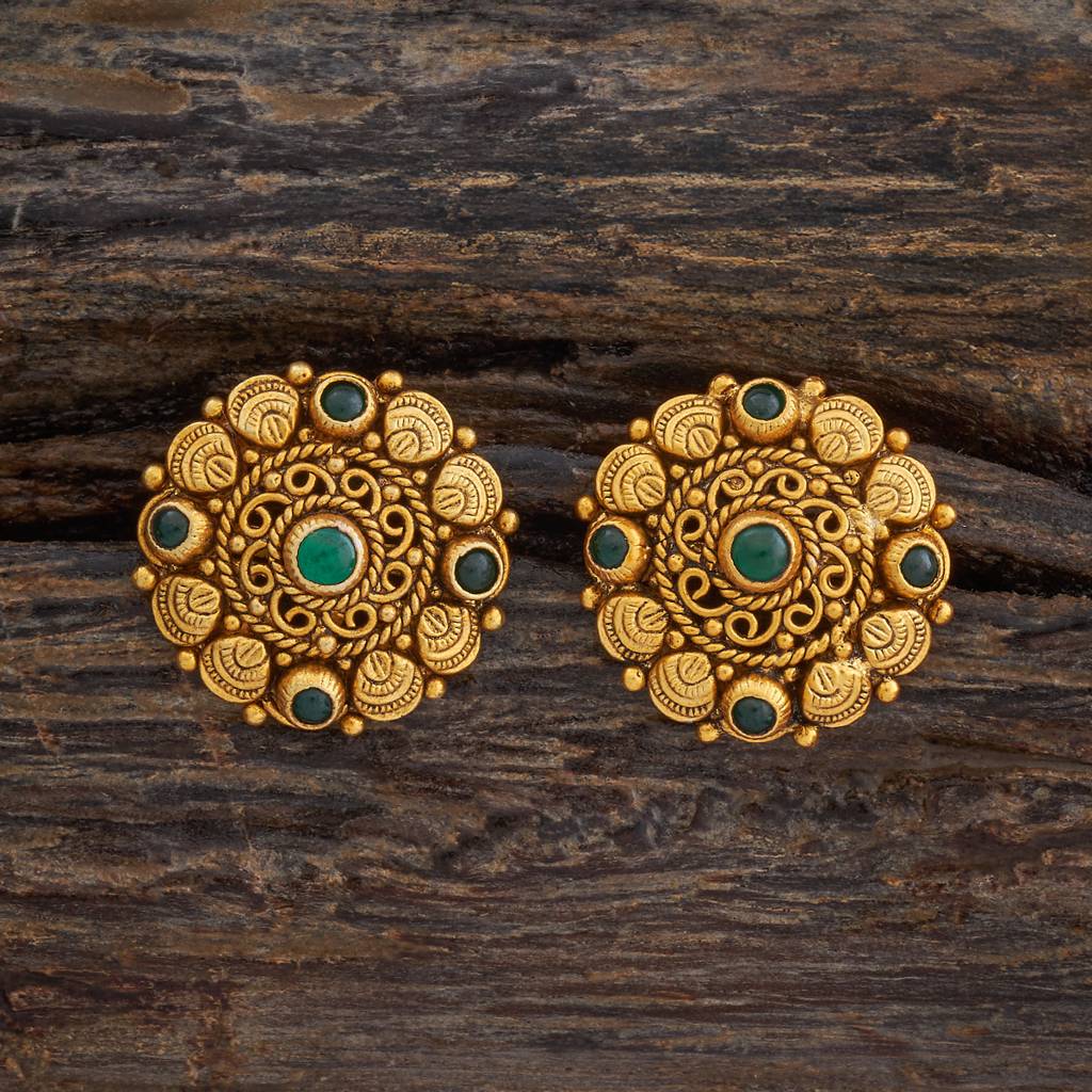 Kushal'S Fashion Jewellery Oxidised Gold-Plated Ethnic 92.5 Pure Silver Temple Studs-177454 : 425391