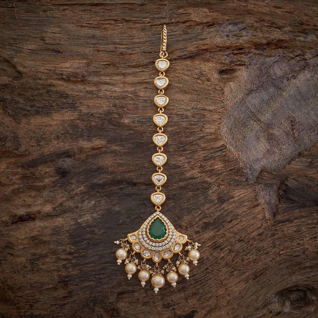 Kushal'S Fashion Jewellery Green Victorian-Plated Ethnic Kundan Tikka -415287 : 415287