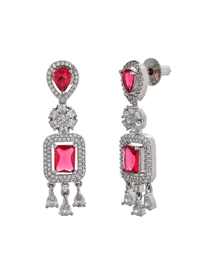 Sparkling Elegance Pink Square Cz Studded Earings : 8905124499551