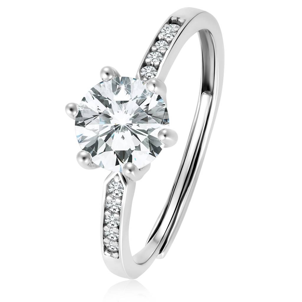 925 Sterling Silver Zircon Rhodium Plated Engagement Promise Ring For Women Girls : PF23R14-6