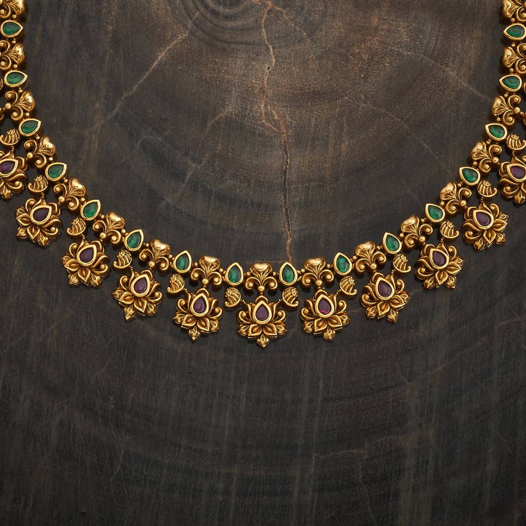 Kushal'S Fashion Jewellery Ruby-Green Gold-Plated Ethnic Antique Necklace Set-184572 : 440763