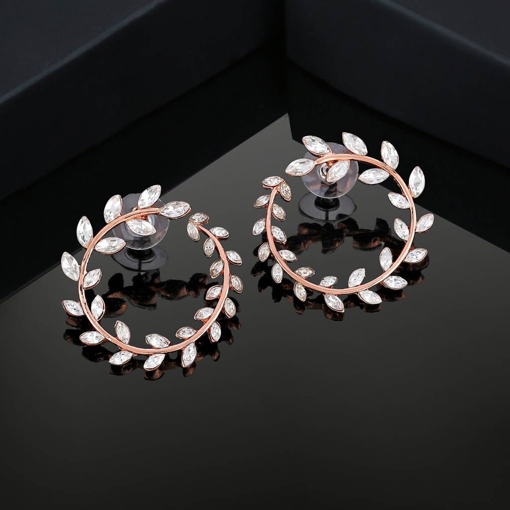 Estele Rose Gold Plated Circular Earrings With Crystals For Women : 743705-RGER