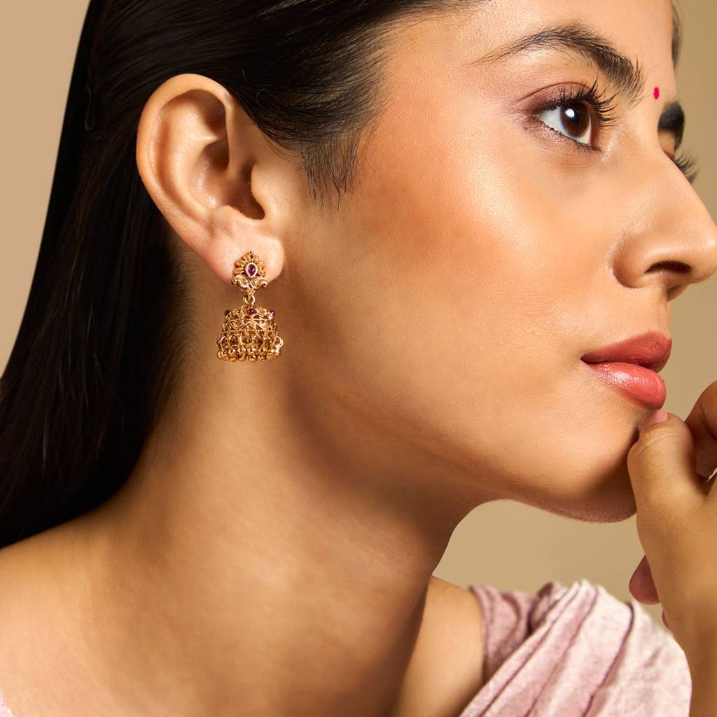 Kushal'S Fashion Jewellery Gold-Plated Ethnic Antique Jhumkas-169535 : 415108