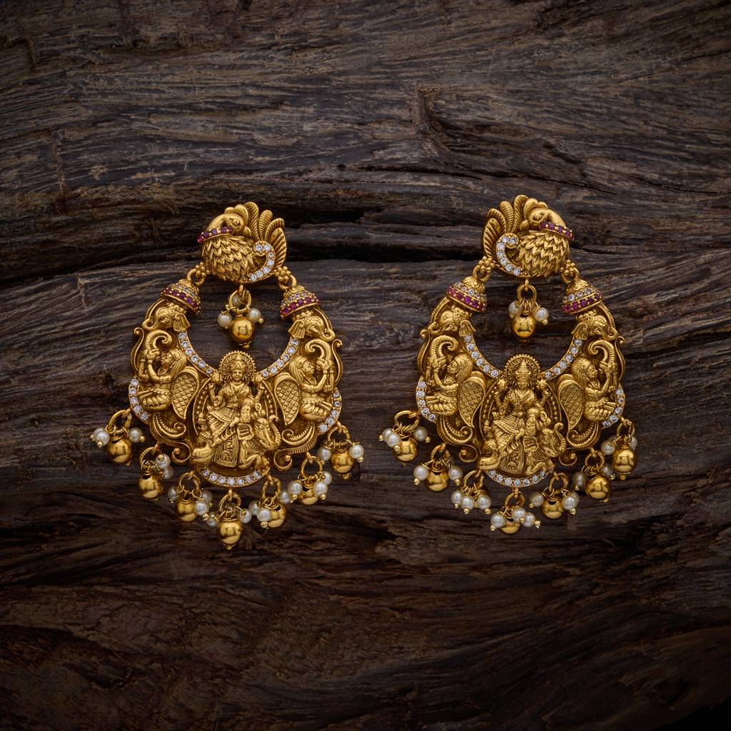 Kushal'S Fashion Jewellery Ruby Gold-Plated Ethnic Antique Chandbali Earrings-170487 : 410479