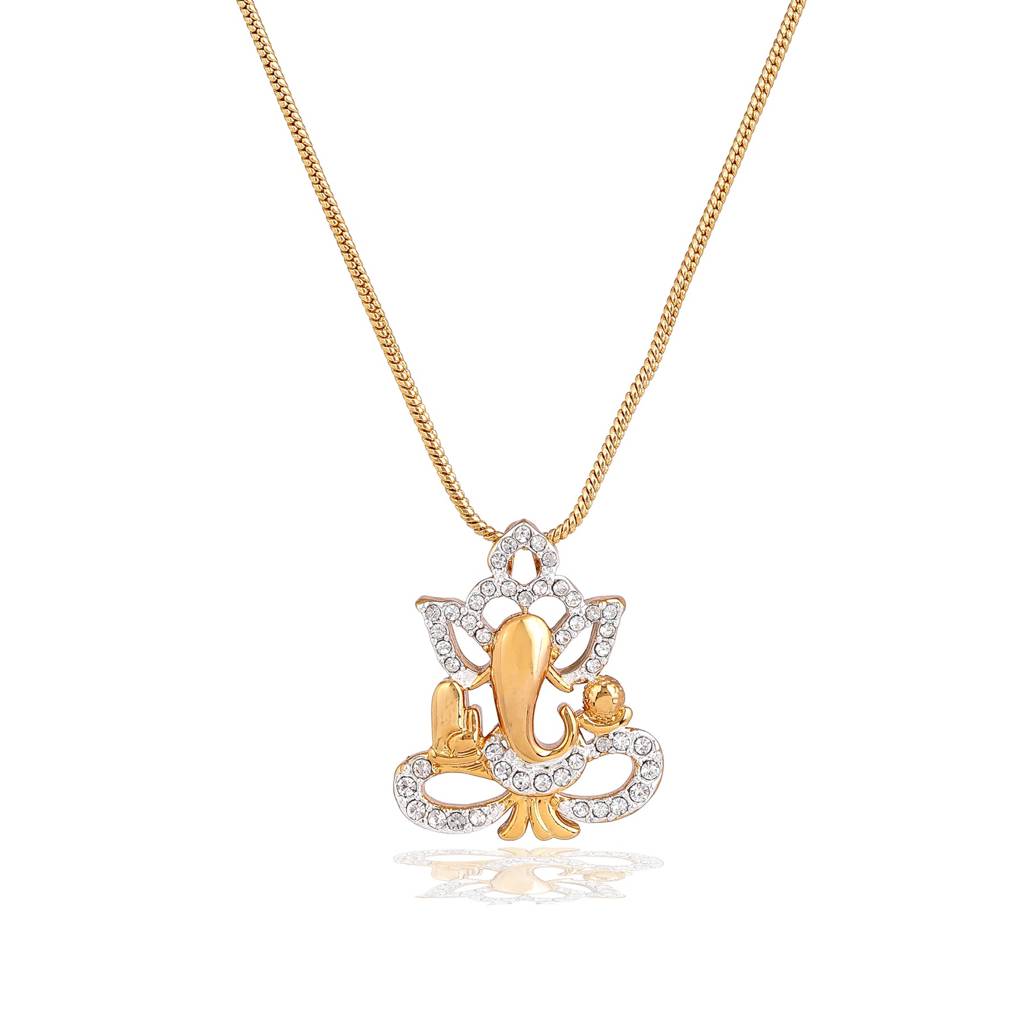 Estele Gold & Rhodium Plated Ganesh Pendant Locket Chain With Crystals For Women : 839PENDANT