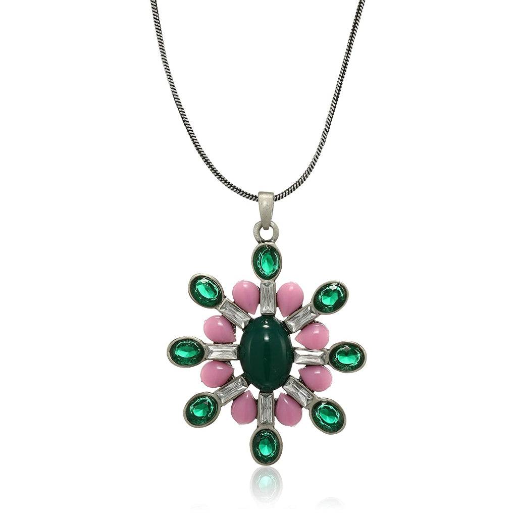 Estele Rhodium Plated Flower Shaped Pendant With Crystals For Women : 882-IGPENDANT