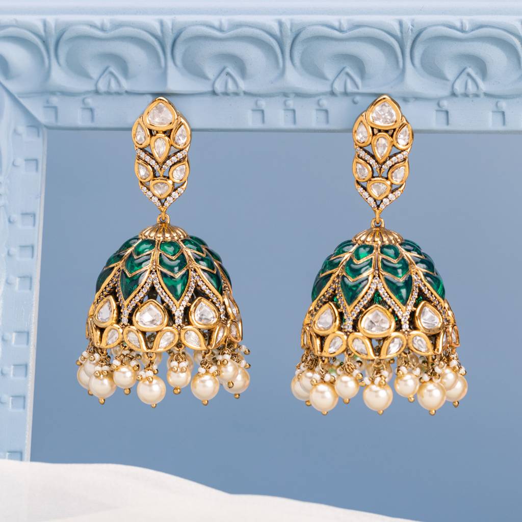 Ethnic Kundan Jhumkas-182254 : 435301