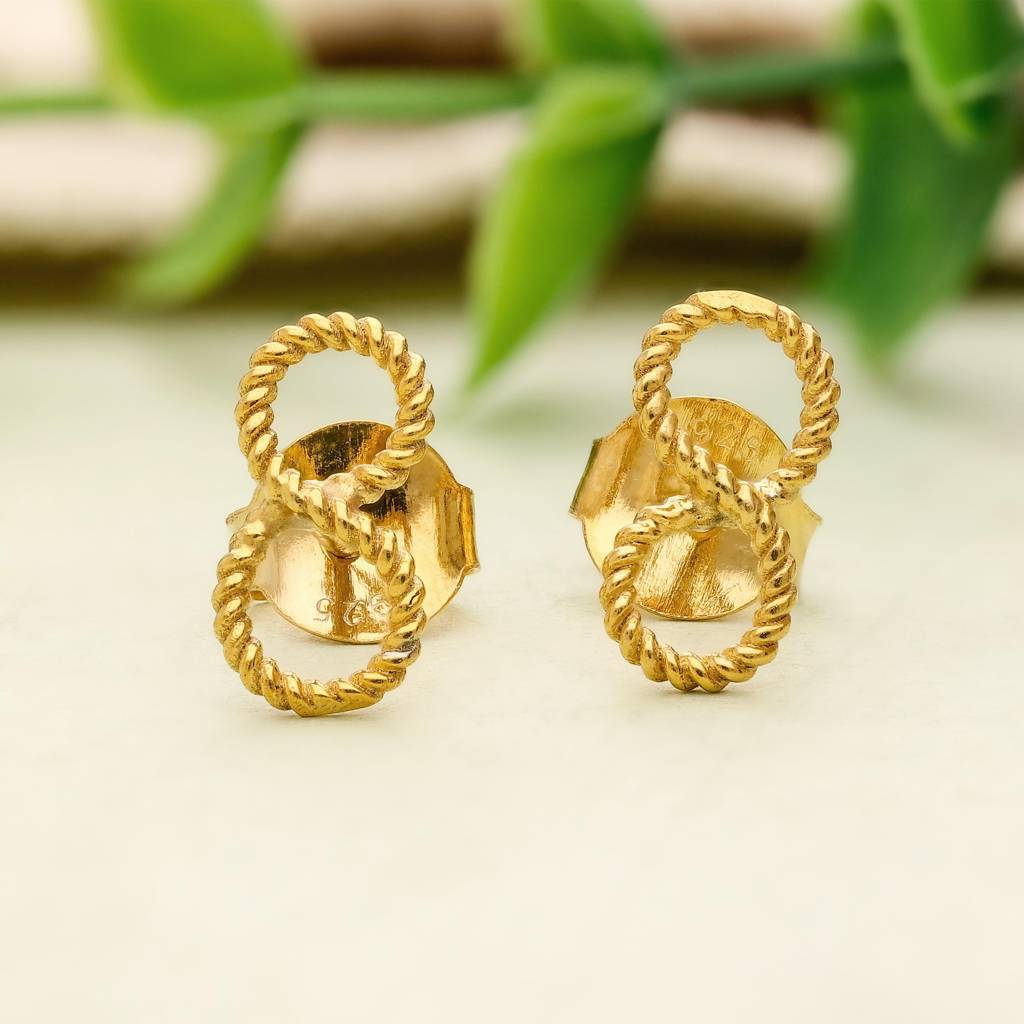 925 Silver & Gold Finish Twisted Rope Infinity Stud Earrings : SE_000927