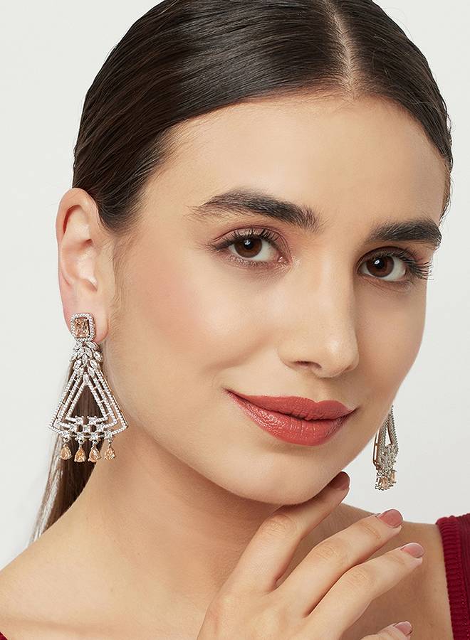 Cz Elegance Heavily Embellished Chandelier Earrings : 8905124459760