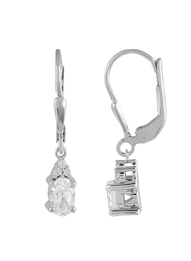 925 Sterling Silver Cz Drop Earrings With White Stone : 8905124441369