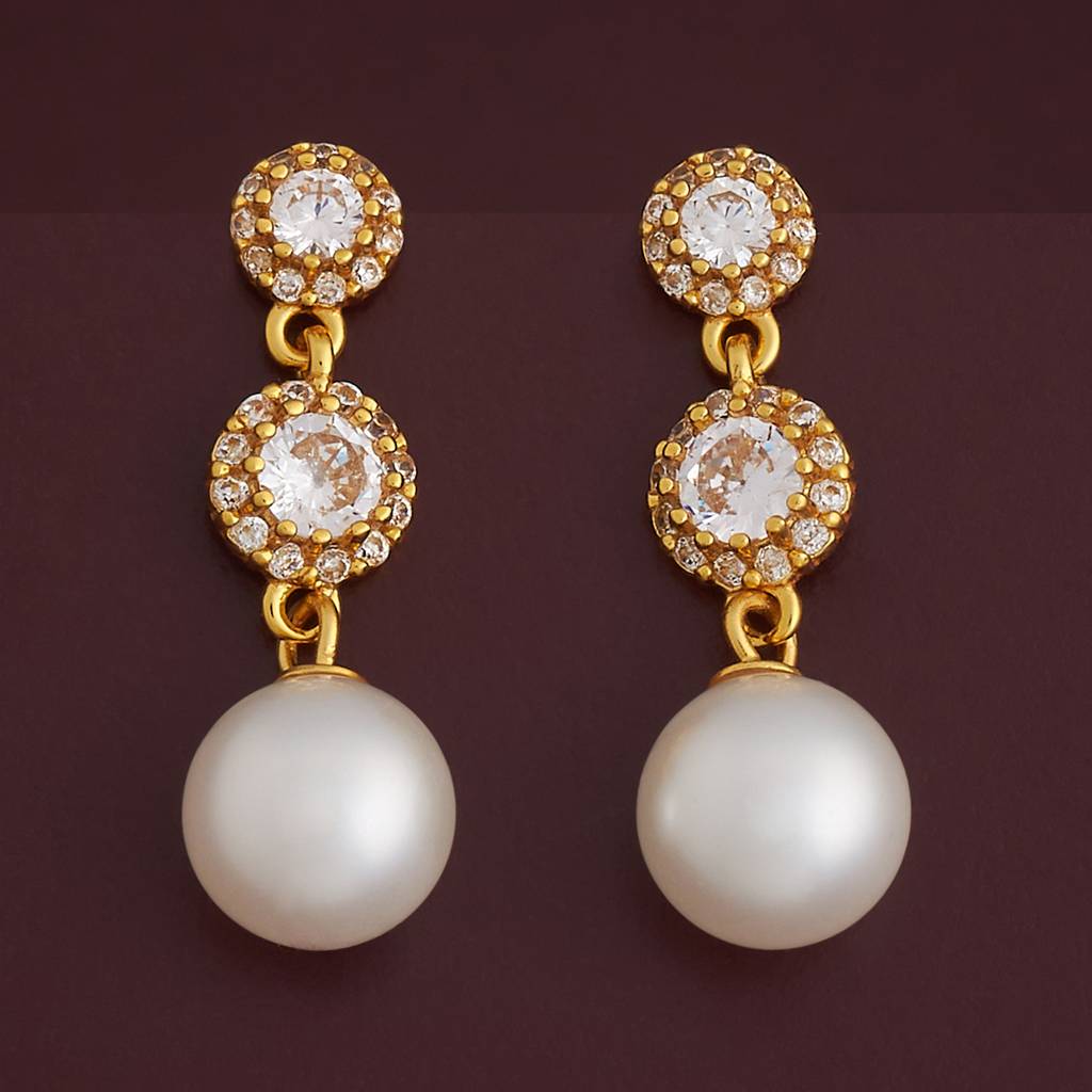 Kushal'S Fashion Jewellery Pearl Plated Synthetic & Zircon 92.5 Sterling Silver Drops-183105 : 437213