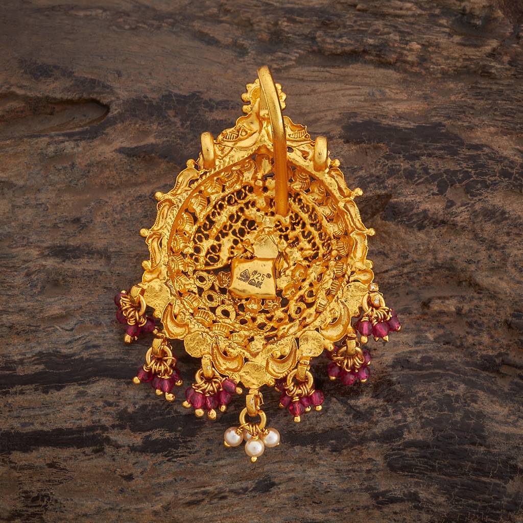 Kushal'S Fashion Jewellery Ruby-Green Gold-Plated Ethnic 92.5 Pure Silver Temple Pendants-177661 : 425895