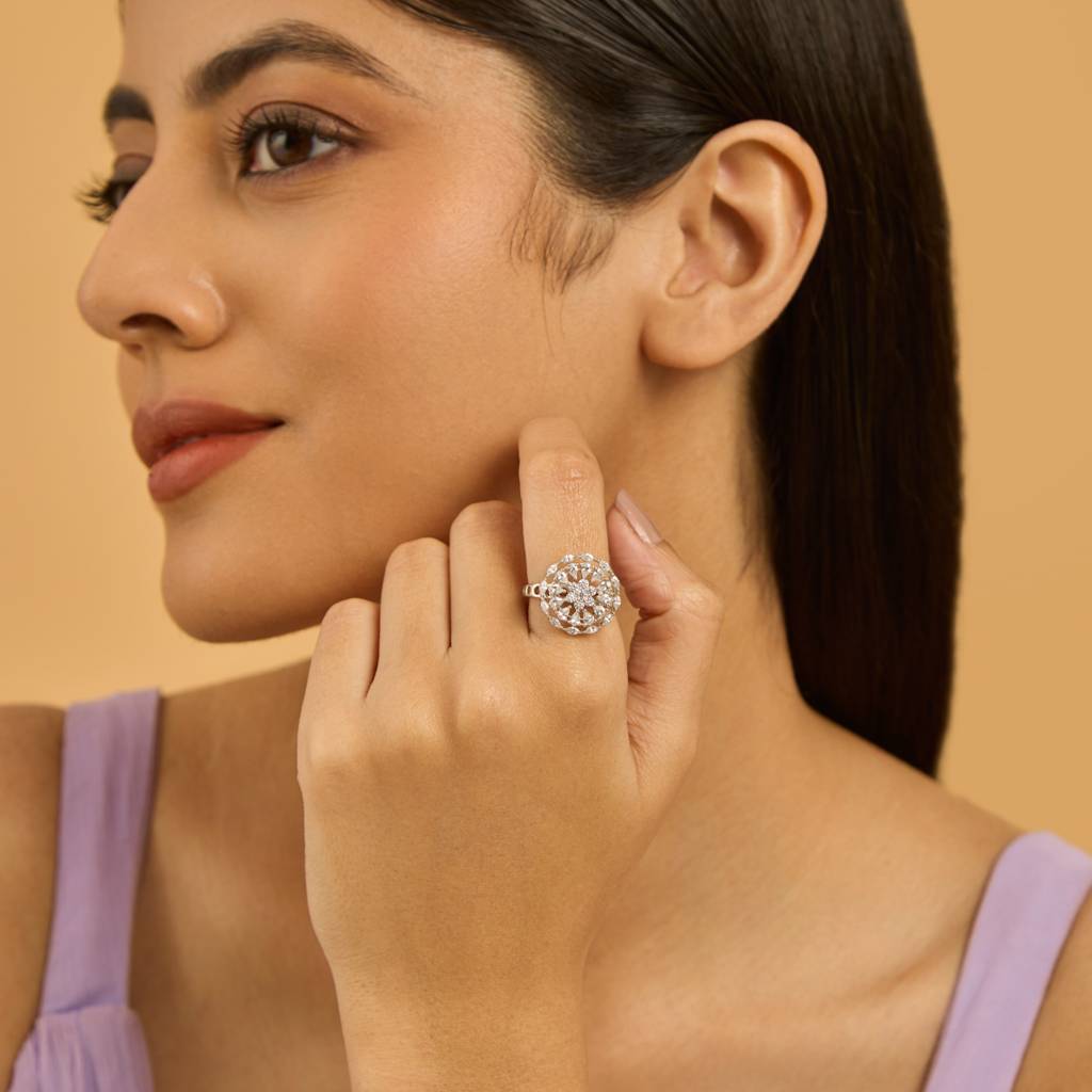 Kushal'S Fashion Jewellery White Cz-Studded Gold-Plated Finger Ring-178520 : 427493