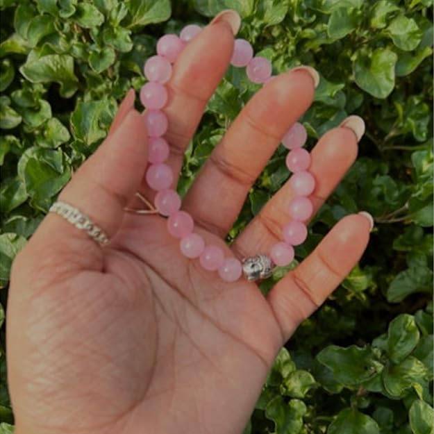 Gehena By Estele Natural Rose Quartz Stretchable Bracelet For Men & Women: Premium Rose Quartz Gemstone Wrist : OSAK009-IRPNBR