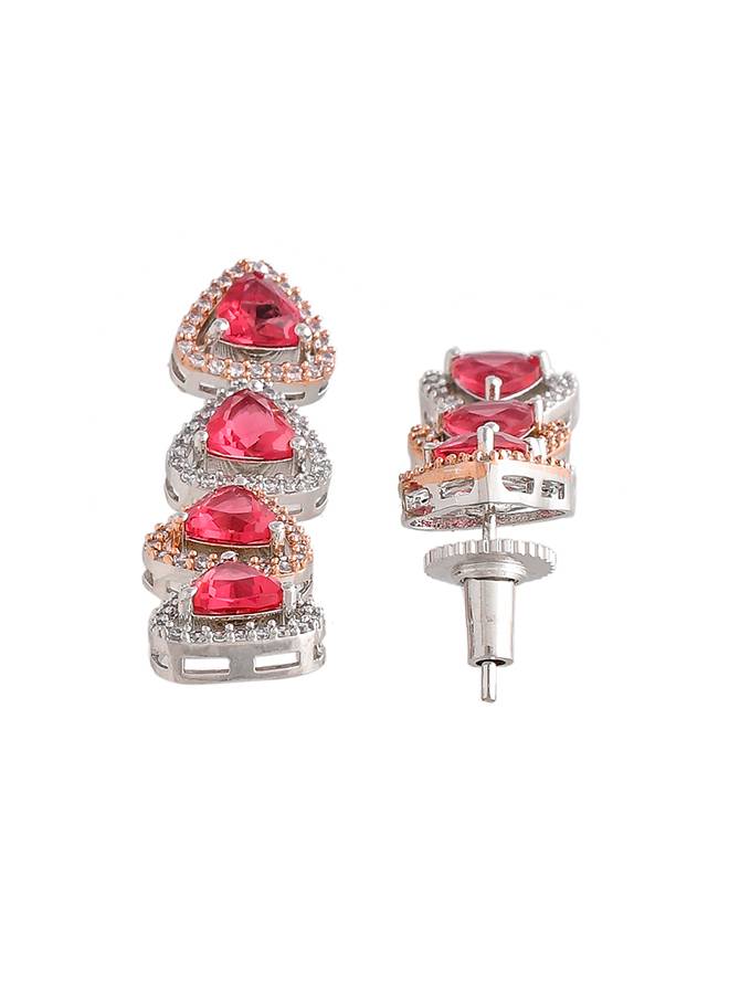 Sparkling Elegance Red And White Triangle Cut Cz Jewellery Set : 8905124499025