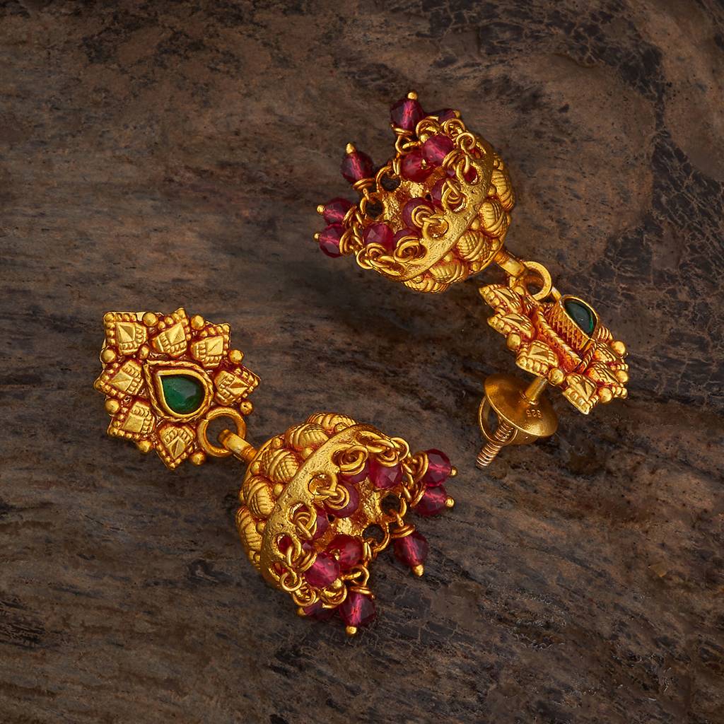 Kushal'S Fashion Jewellery Ruby-Green Gold-Plated Ethnic 92.5 Pure Silver Temple Jhumkas-174156 : 417979