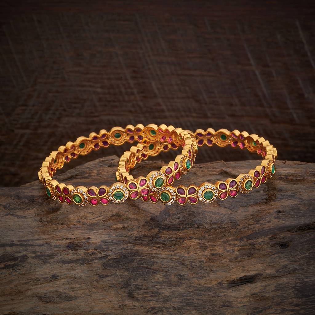 Kushal'S Fashion Jewellery Ruby-Green Gold-Plated Ethnic Antique Bangle : 426006