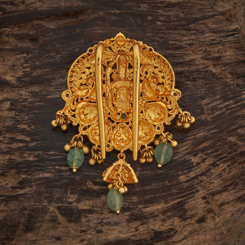 Kushal'S Fashion Jewellery Ruby-Green Gold-Plated Ethnic Antique Hair Brooch -185157 : 442013