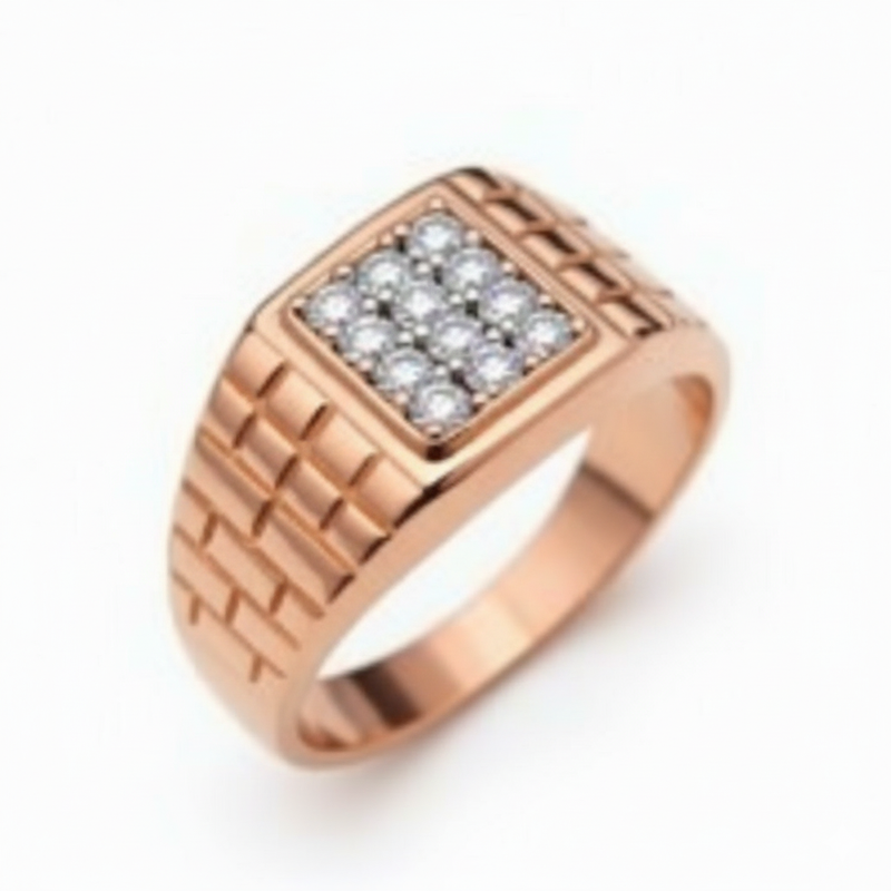 Brilliant Moissanite Cluster Ring With Textured Ring Band : TGDMR-09-R-23