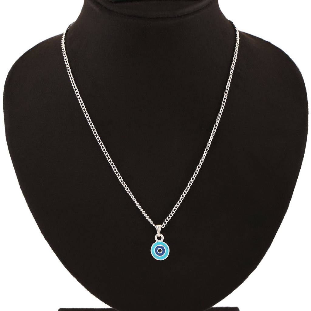 Estele Rhodium Plated Round-Shaped Evil Eye Charm Pendant With Chain For Girls/Women : 1016-IR-TQNBPENDANT