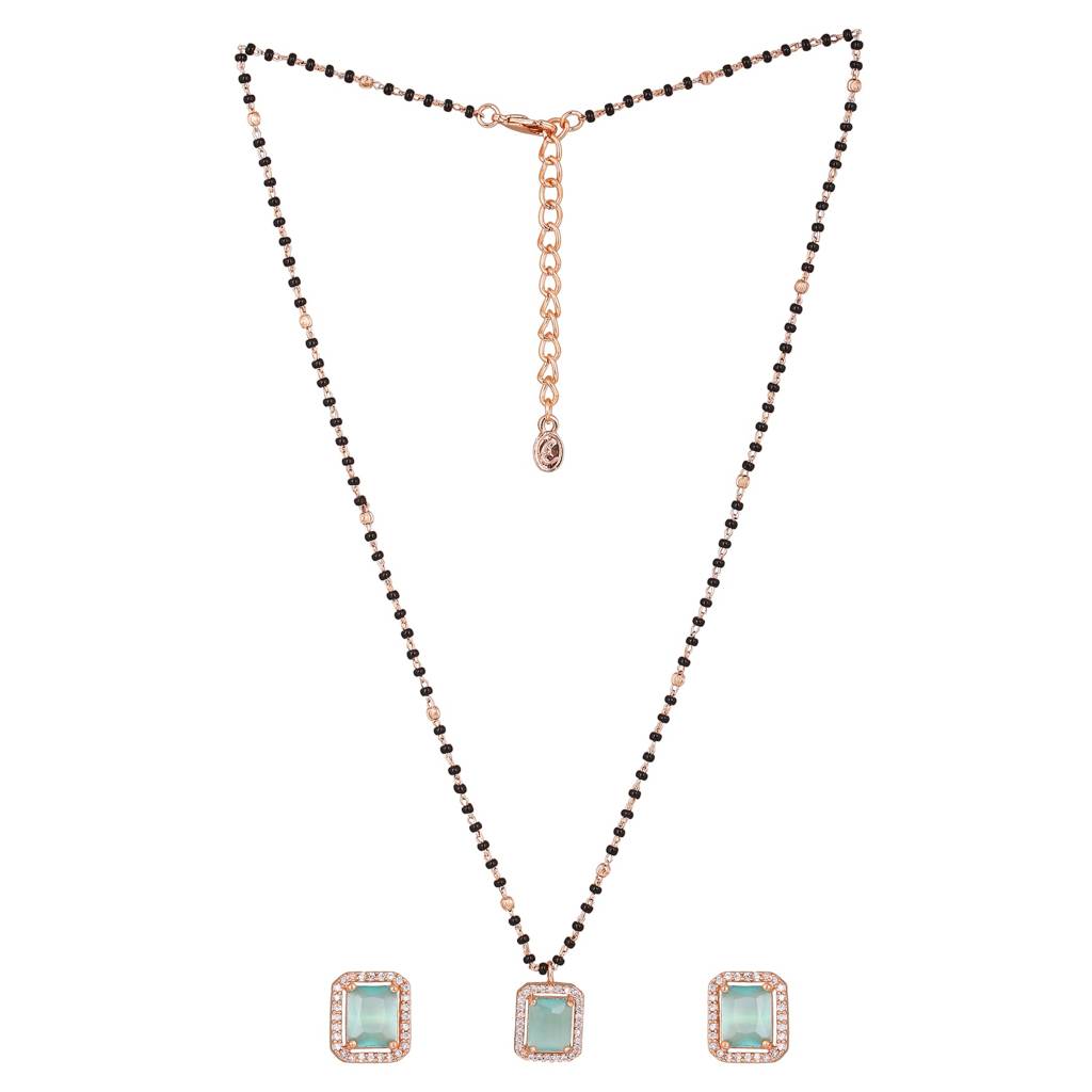 Estele Rose Gold Plated Cz Graceful Mangalsutra Necklace Set With Mint Green Stone For Women : ADMS041-RGMGNKER
