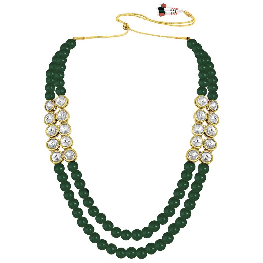 Gold Plated Crystal Pearl Long Necklace With Earring Traditional Jewellery Set For Women Girls : PF24N217G