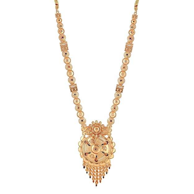 Gold Finish Temple Necklace Set With Intricate Pendant & Earrings For Bridal Wear : OSAK002-IGMCNKER