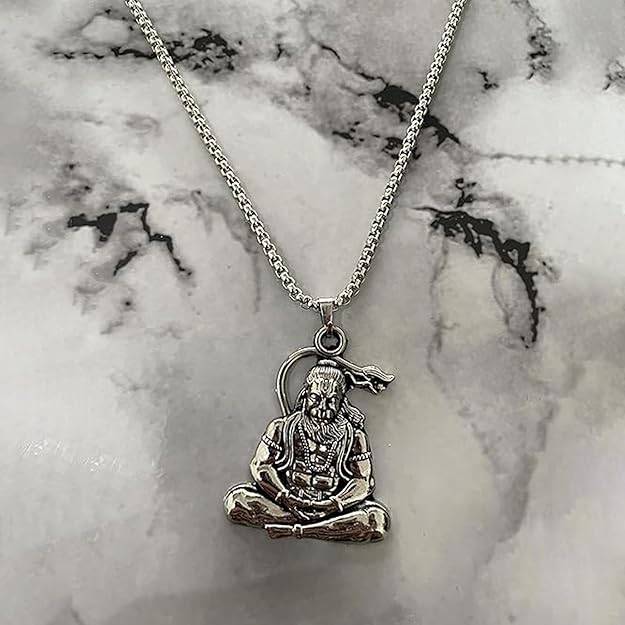 Gehena By Estele Pavanputra Hanuman Ji Meditative Sitting Pose Locket Pendant For Men & Women: Oxidized  : OSAK049-IROXPENDANT